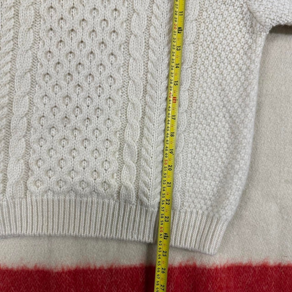 Vintage 80s LL Bean Cream Cable Knit Wool Sweater Mens Medium Ireland Fisherman - Picture 2 of 5